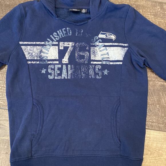 SEAHAWKS Navy Blue White Kangaroo Pockets Hooded Sweatshirt Medium - Picture 3 of 6